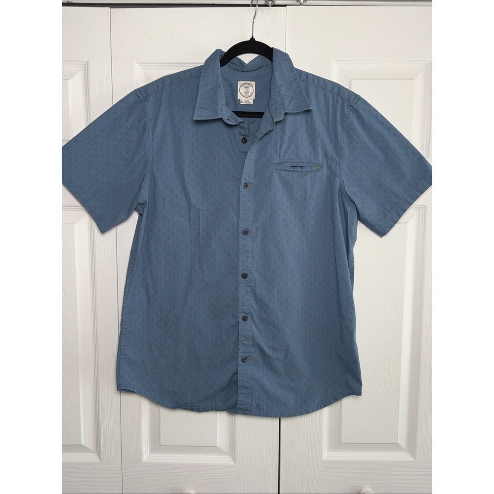 Voyager Geometric Print Button Down‎ Mens Size L Blue Short Sleeve Casual Cotton